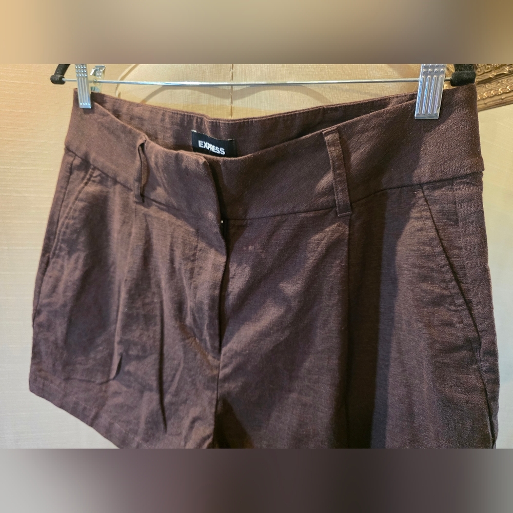 Express Brown Super High Rise Linen Blend Shorts.  Sz 12.  NWOT. - Picture 3 of 7